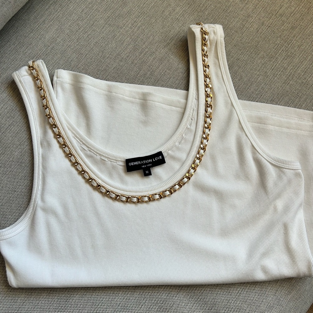 Generation Love White Tank with Gold Chain Accent; NWOT